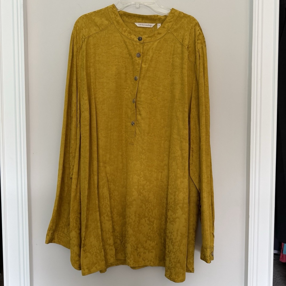 Soft Surroundings Gold Floral Jacquard Tunic Suranya 100% Viscose Sz 1x